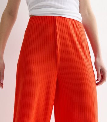 Red Ribbed Jersey Crop Wide Leg Trousers New Look