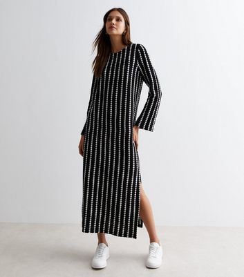 Black Stripe Knit Midaxi Dress New Look