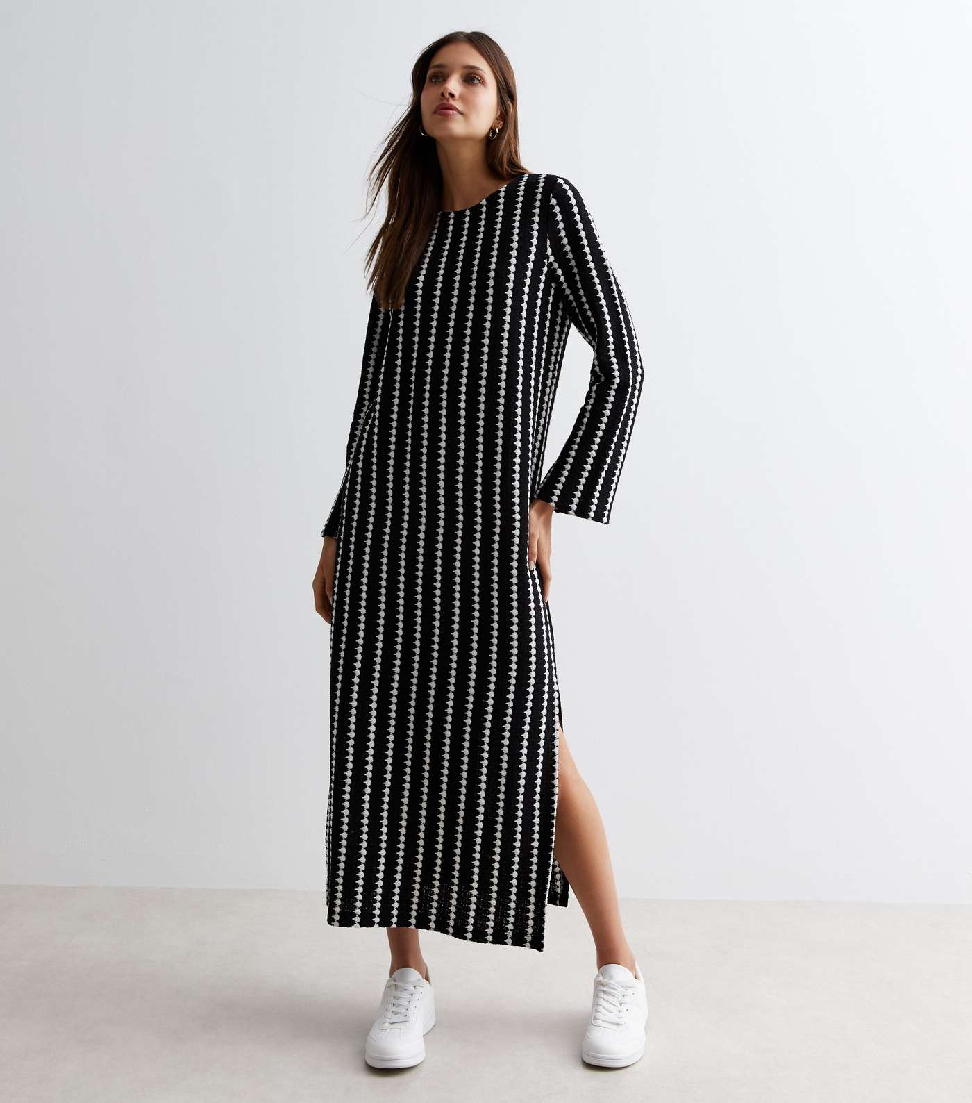 Black Stripe Knit Midaxi Dress Image 3