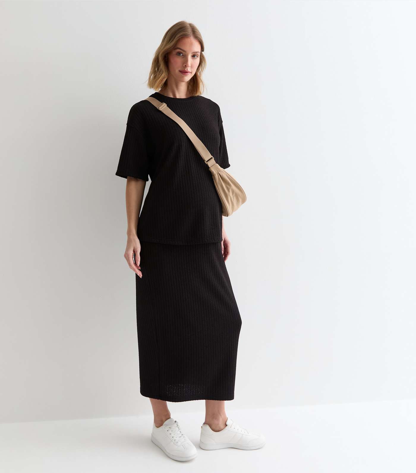 Maternity Black Ribbed Knit Midaxi Skirt