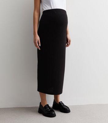 Maternity Black Ribbed Knit Midaxi Skirt New Look