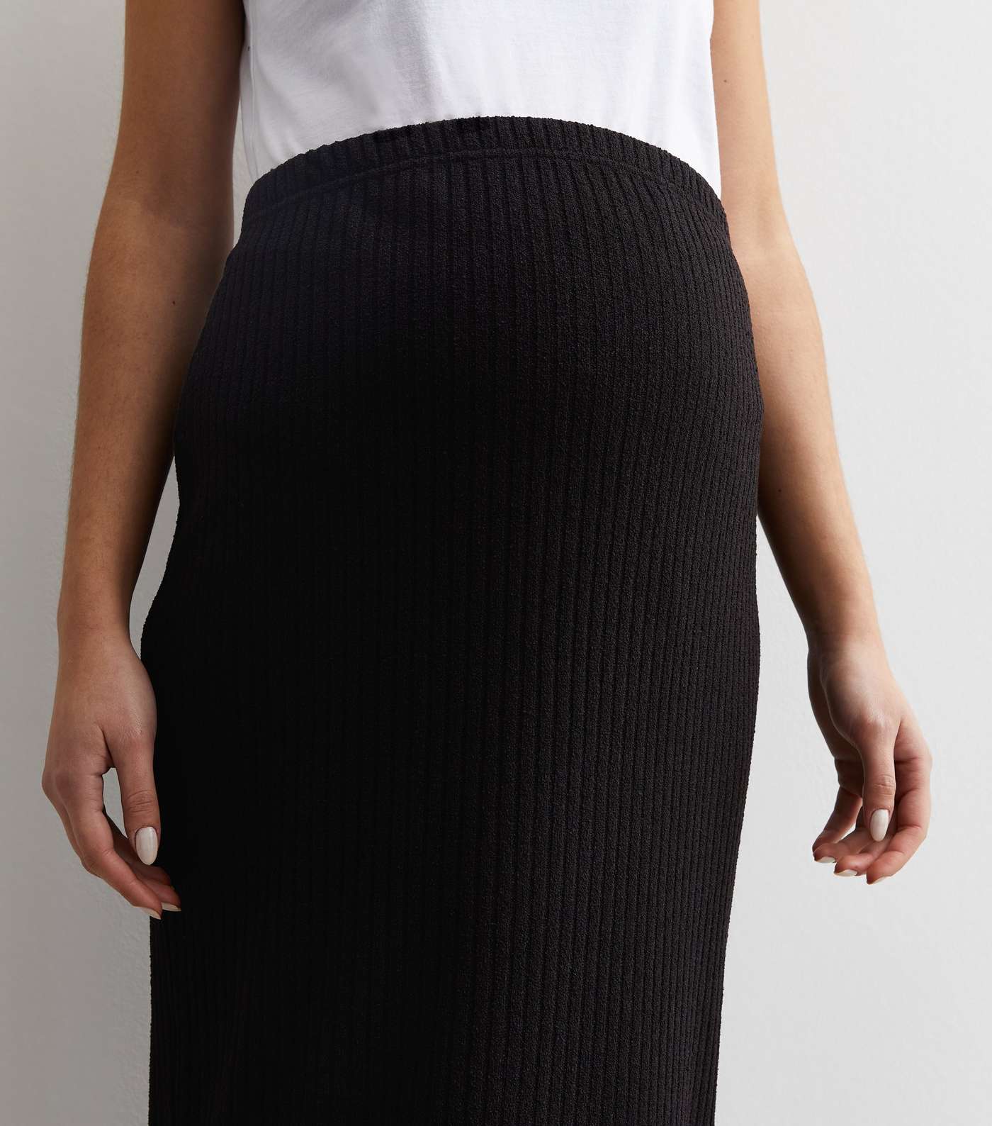 Maternity Black Ribbed Knit Midaxi Skirt Image 3