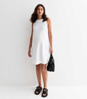 Maternity White Sleeveless Linen Blend Mini Dress
