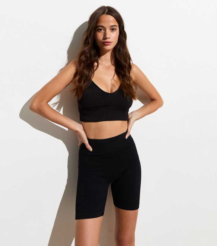 Black Stretch Seamless Cycling Shorts 