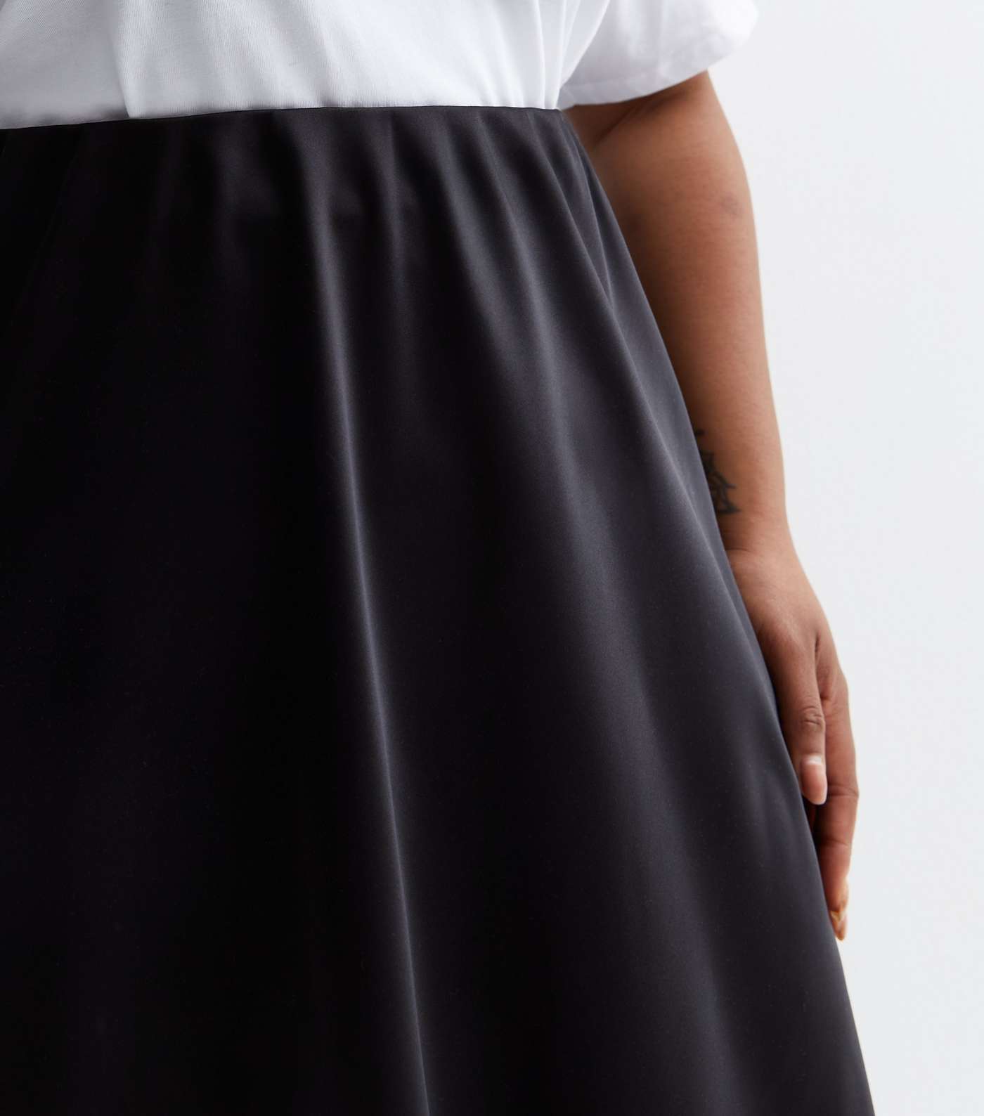 Curves Black Satin Bias Cut Midi Skirt Image 2