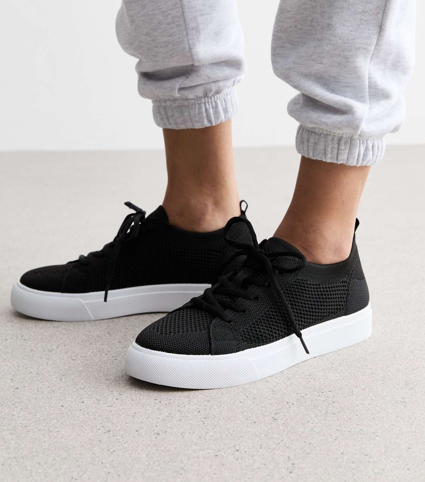 Black Knit Low Top Trainers Image 2
