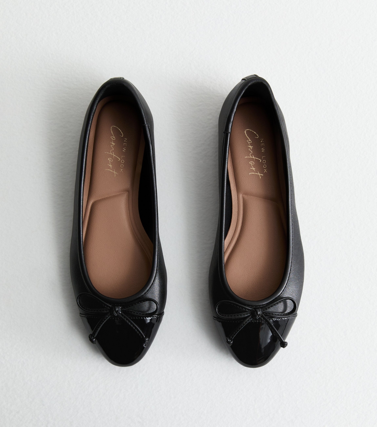 Women's Black Leather-Look Contrast Ballerina Pumps New Look