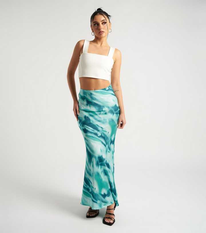 Urban Bliss Blue Tie Dye Satin Maxi Skirt