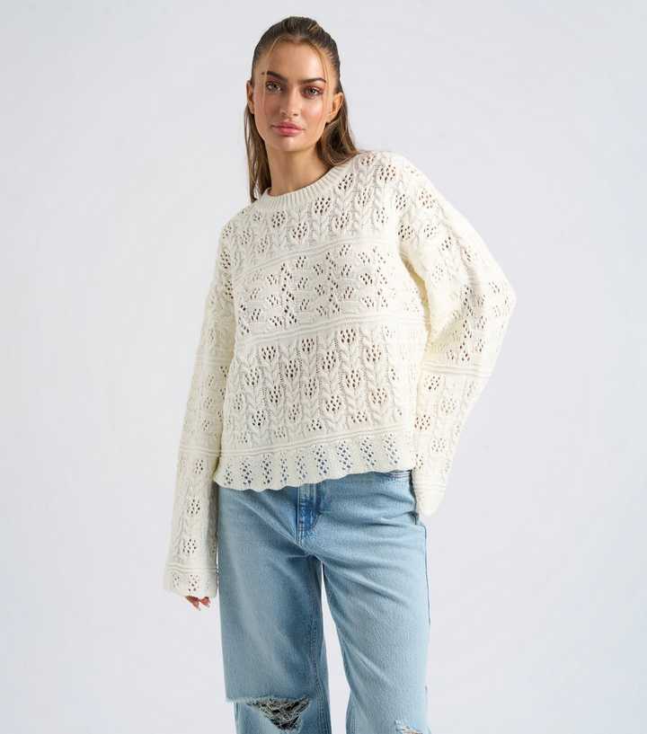 Crochet Lace Pointelle Knit Sweater 