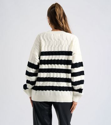 Urban Bliss Off White Stripe Cable Knit Jumper New Look