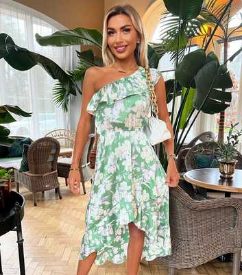 AX Paris Green Floral One Shoulder Midi Dress