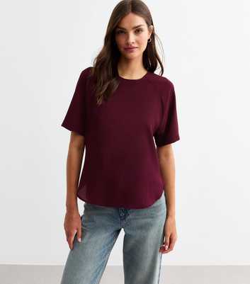 Burgundy Woven Crew Neck T-Shirt