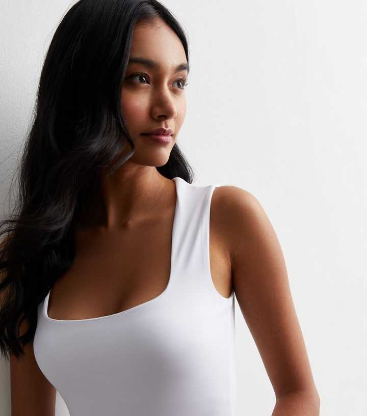White Square Neck Bodysuit