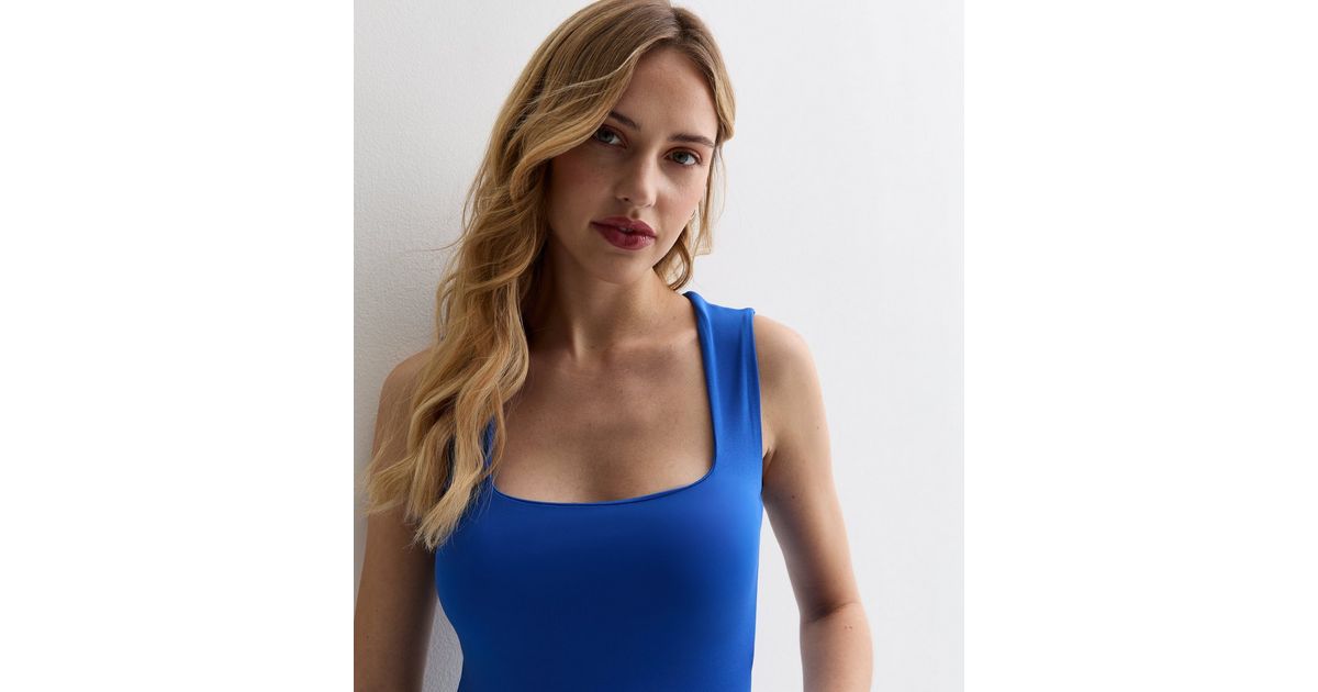 Blue Square Neck Bodysuit New Look