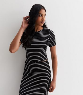 Black Stripe Short Sleeve Crop Top New Look