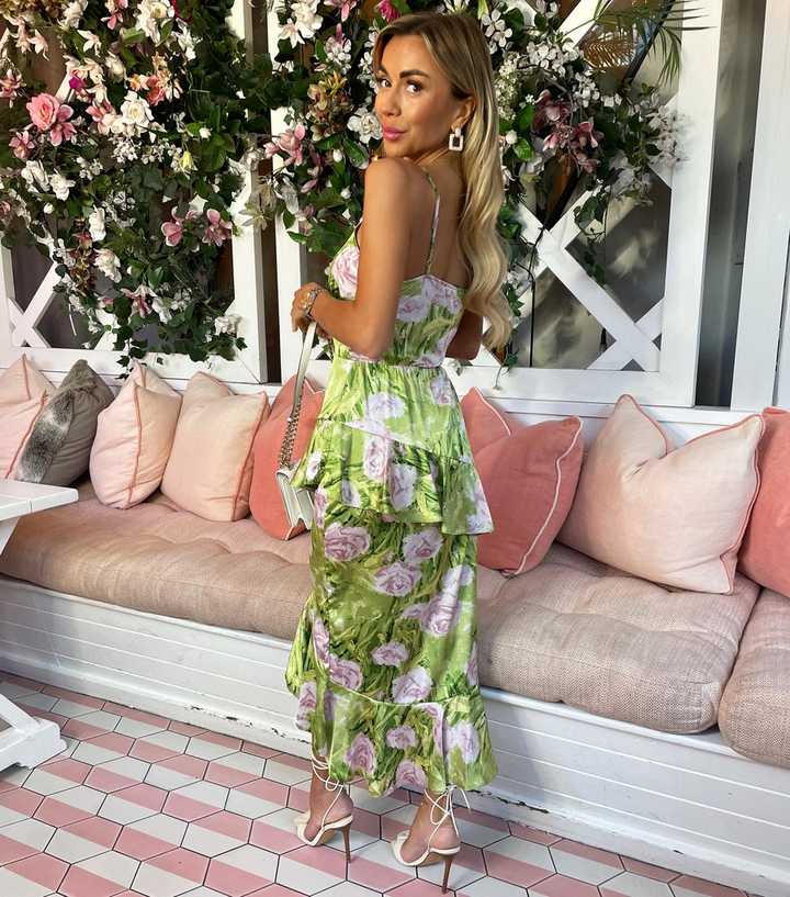 AX Paris Green Floral Ruffle Midi Dress | New Look
