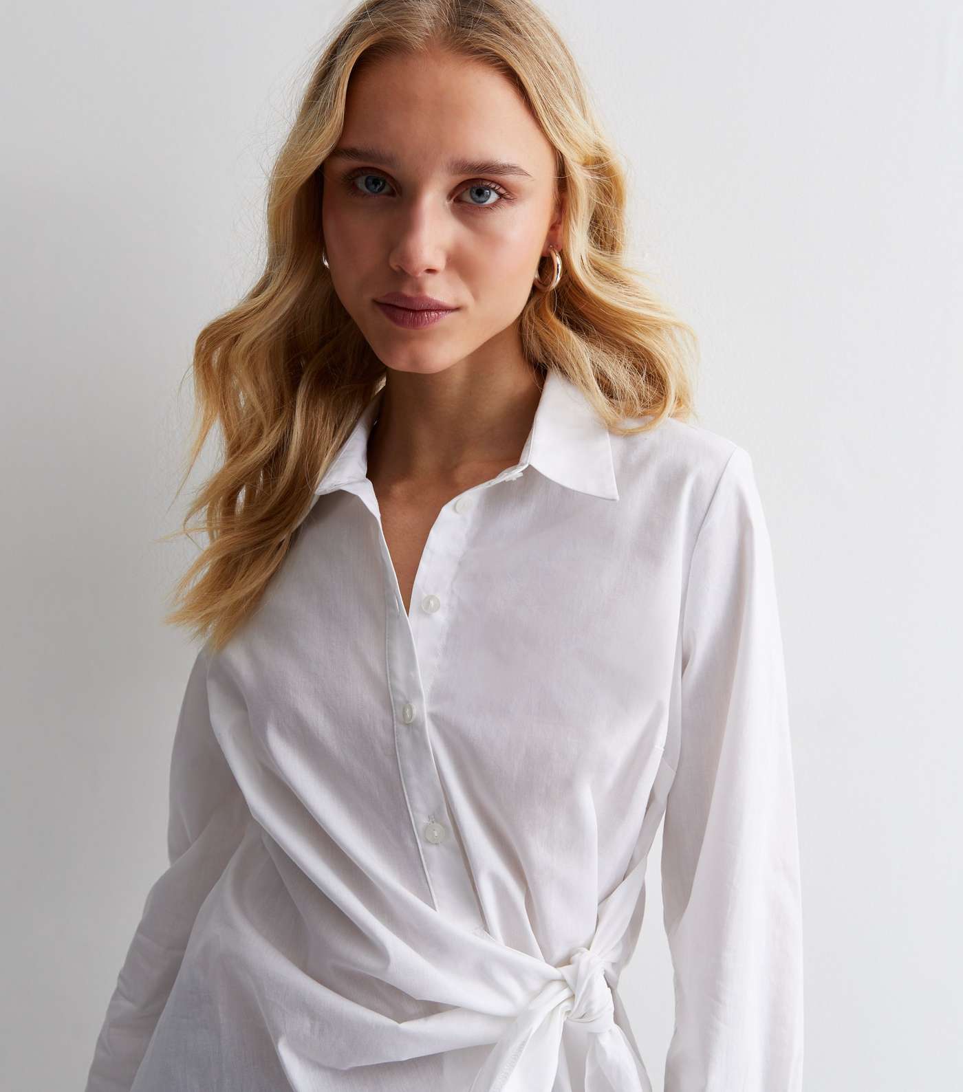 White Cotton Poplin Tie Side Shirt Image 2