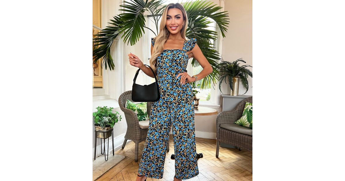 AX Paris Blue Ruffle Strap Jumpsuit New Look