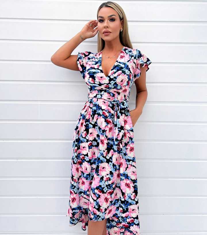 AX Paris Pink Floral Wrap Midi Dress