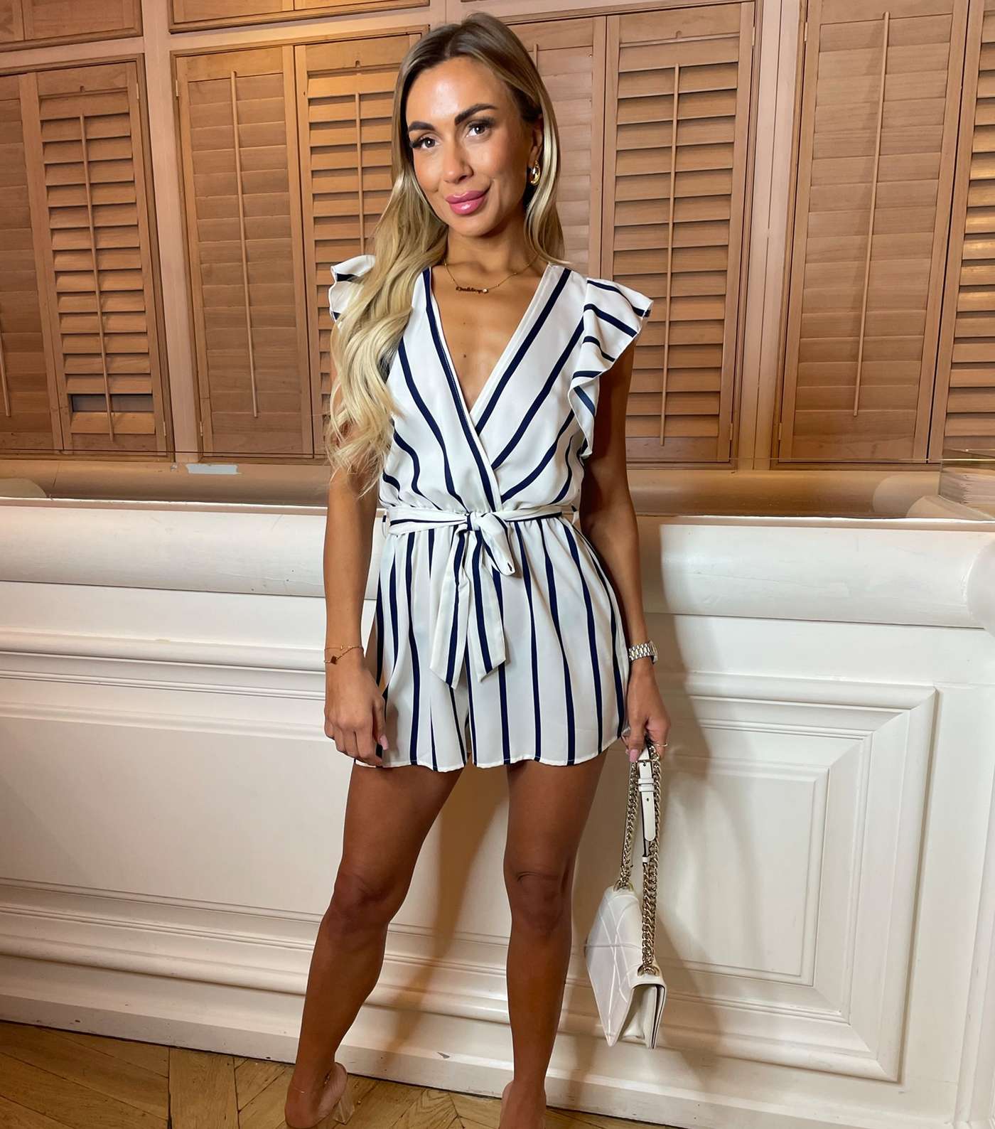 AX Paris Off White Belted Playsuit  Image 2