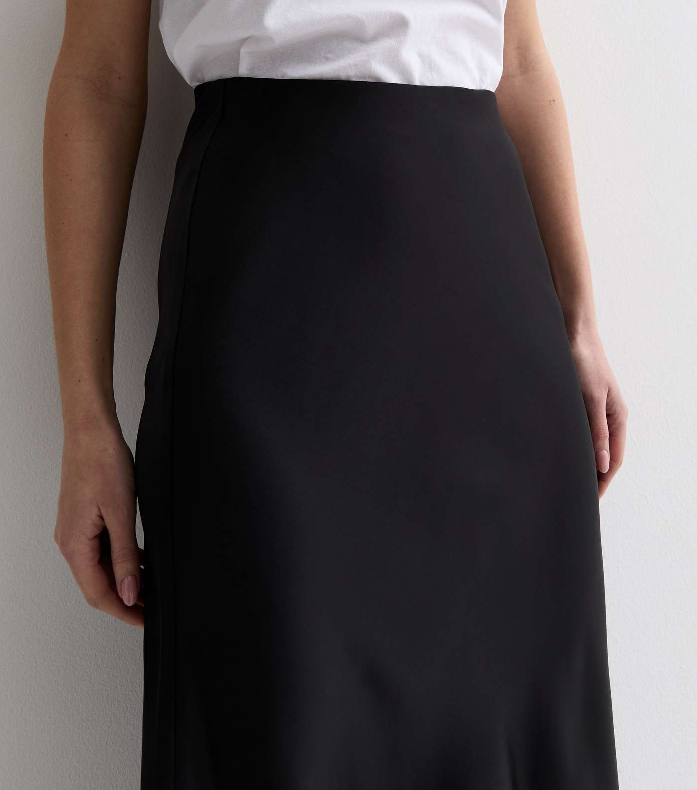 Black Satin Bias Cut Midi Skirt Image 2