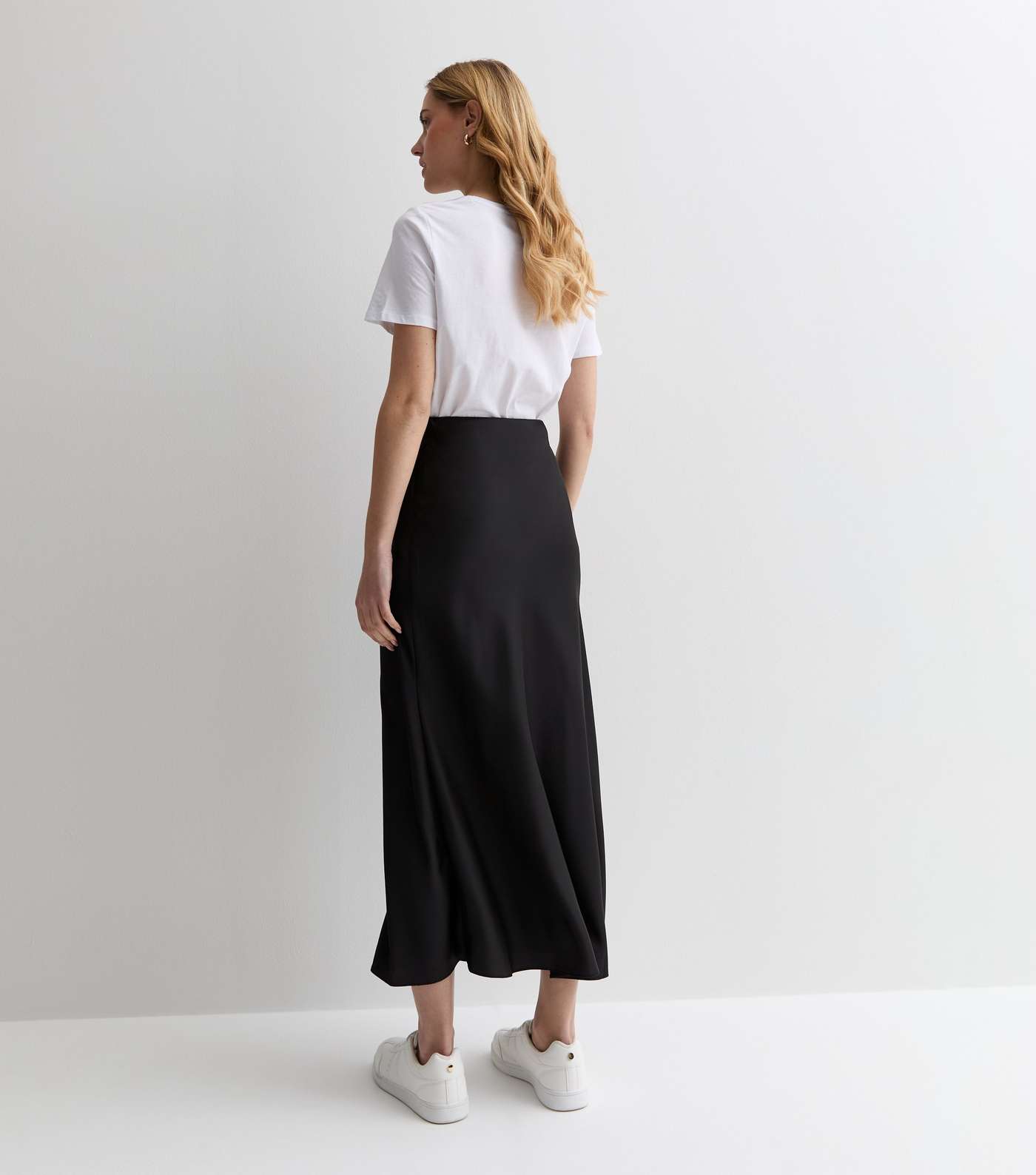 Black Satin Bias Cut Midi Skirt Image 4