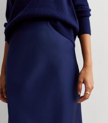 New look petite satin midi skirt in navy best sale