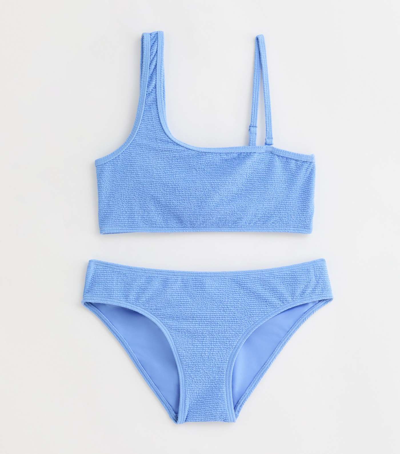 Girls Blue Textured One Shoulder Bikini Set