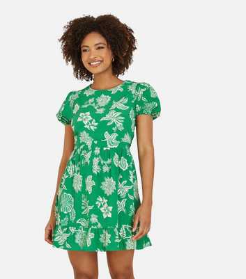 Mela Green Floral Print Open Back Mini Dress