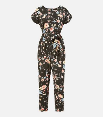 Yumi Black Floral Belted Jumpsuit New Look