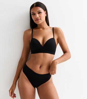 Black Soft-Rib Nonwired Seamless Bra 