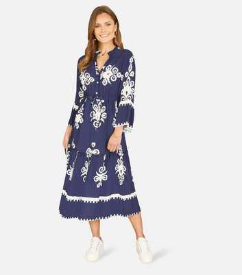 Yumi Navy Tie Waist Midi Shirt Dress