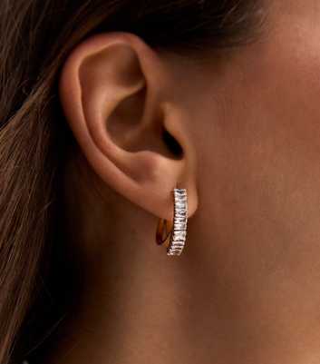 Gold Cubic Zirconia Baguette Hoop Earrings