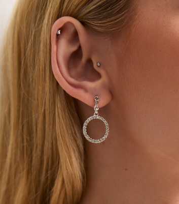 Silver Diamanté Circle Drop Earrings