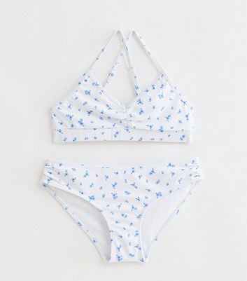 Girls White Ditsy Floral Triangle Bikini Set