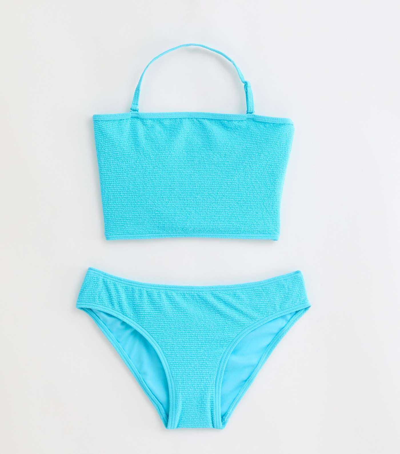 Girls Blue Textured Bandeau Bikini Set
