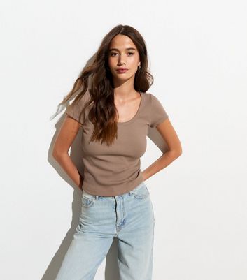 Contrast Trim Scoop Neck Ruched T-Shirts