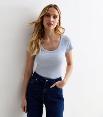 Blue Scoop Neck Stripe Tshirt