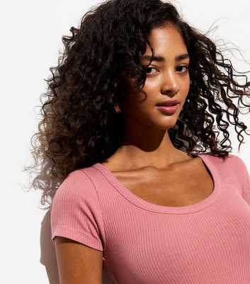 Pink Ribbed Scoop Neck T-Shirt