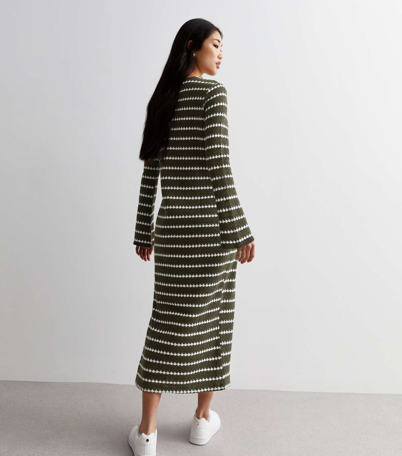 Khaki Stripe Knit Midi Dress Image 4