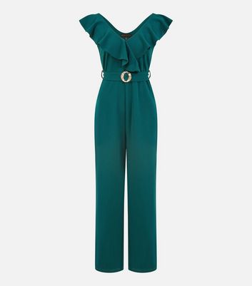 Mela Green Frill Sleeveless Belted Jumpsuit | New Look