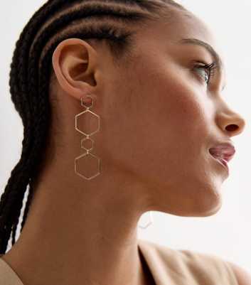 Gold Cut Out Hexagon Drop Earrings