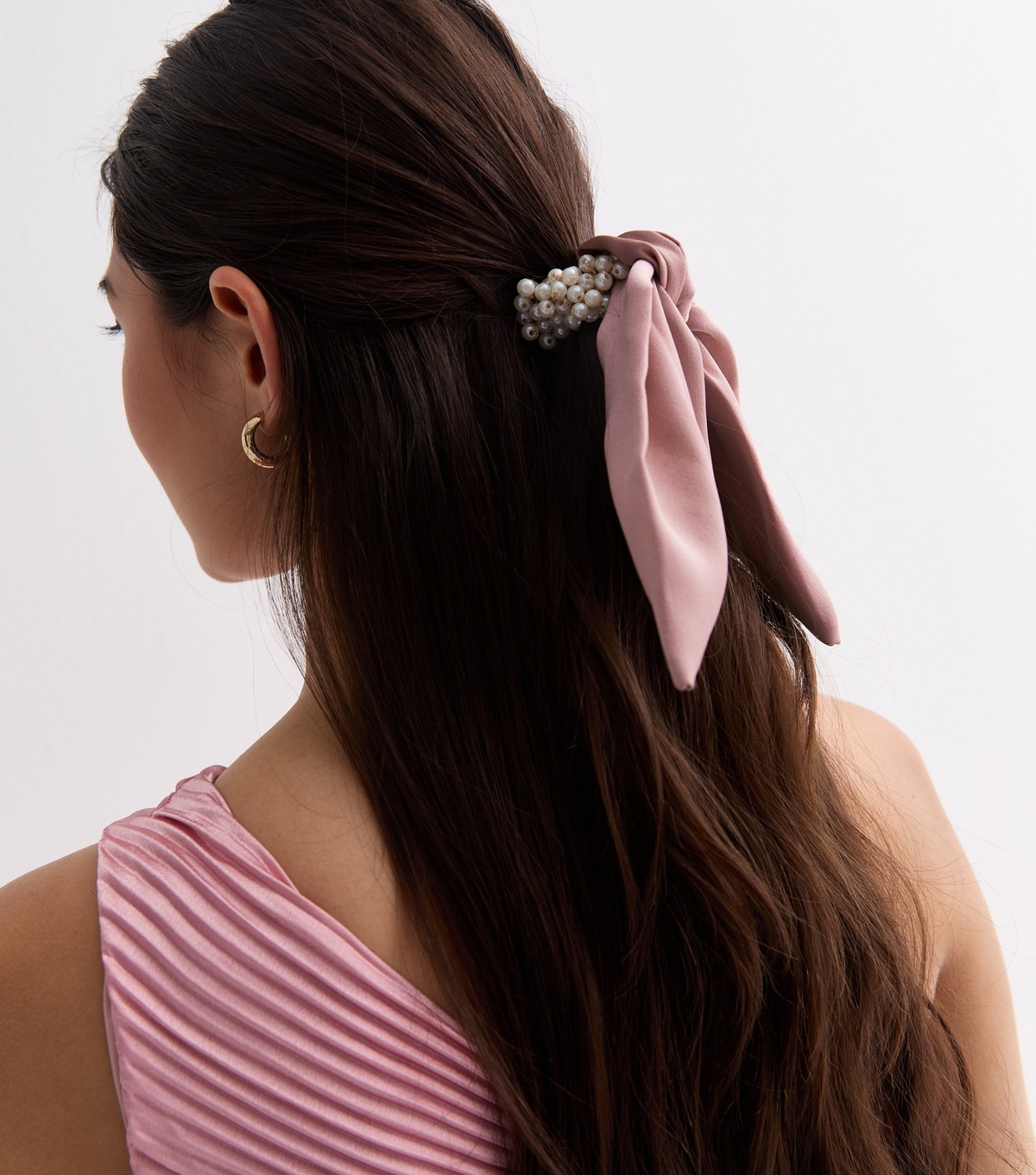 Pink Faux Pearl Bow Scrunchie New Look