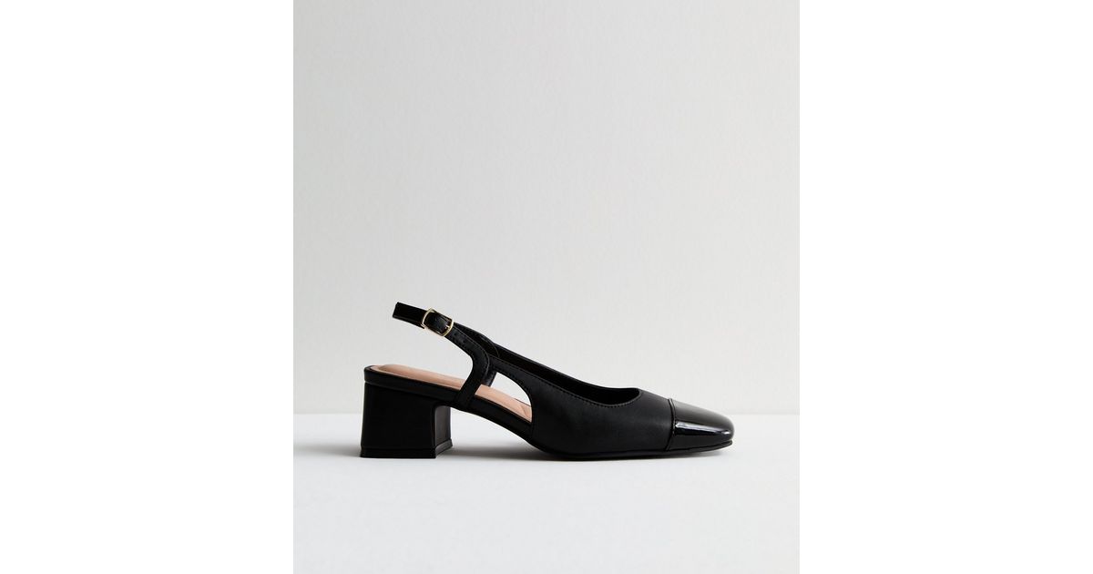Black Leather-Look Slingback Block Heel Court Shoes | New Look