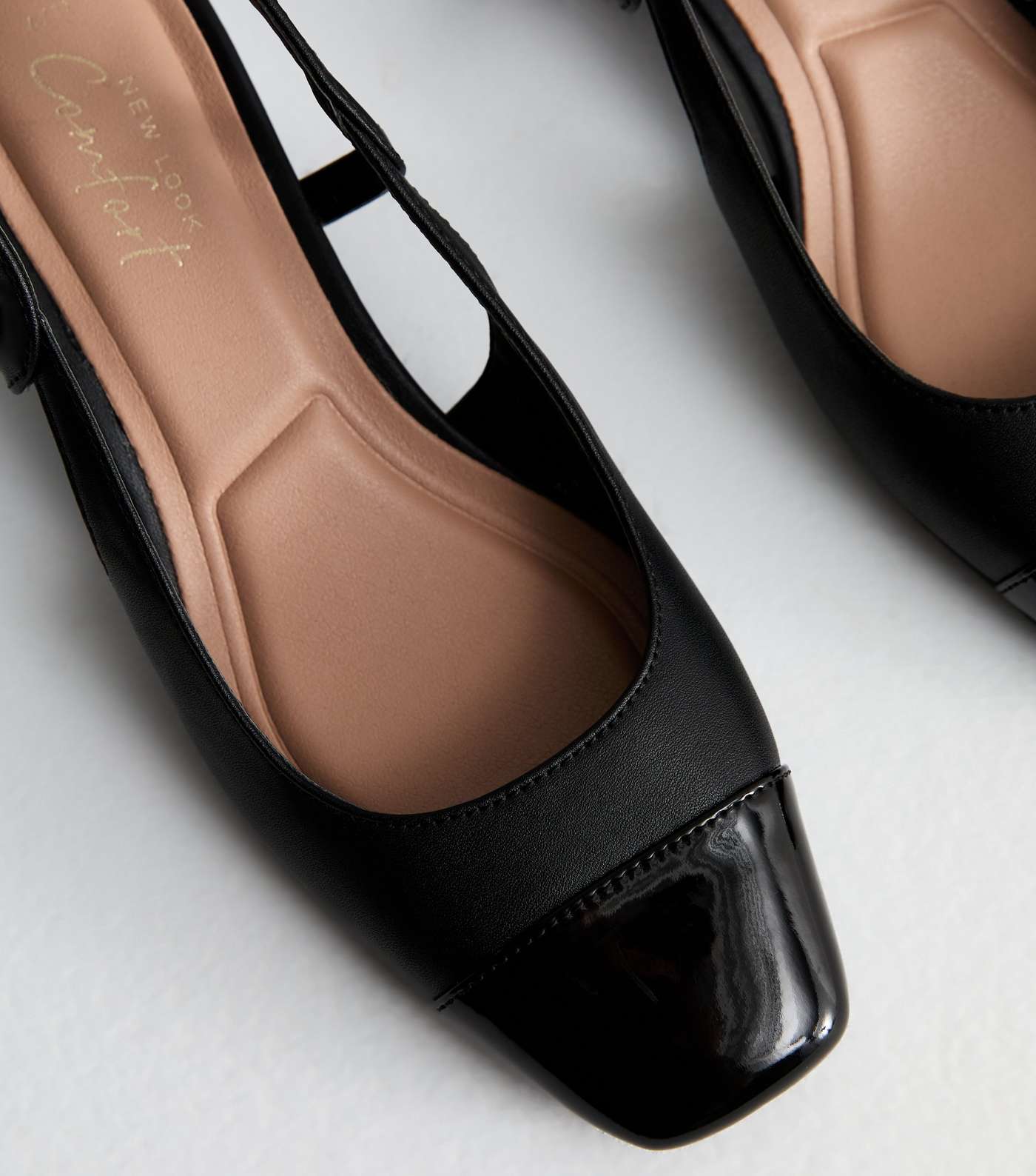 Black Leather-Look Slingback Block Heel Court Shoes Image 5