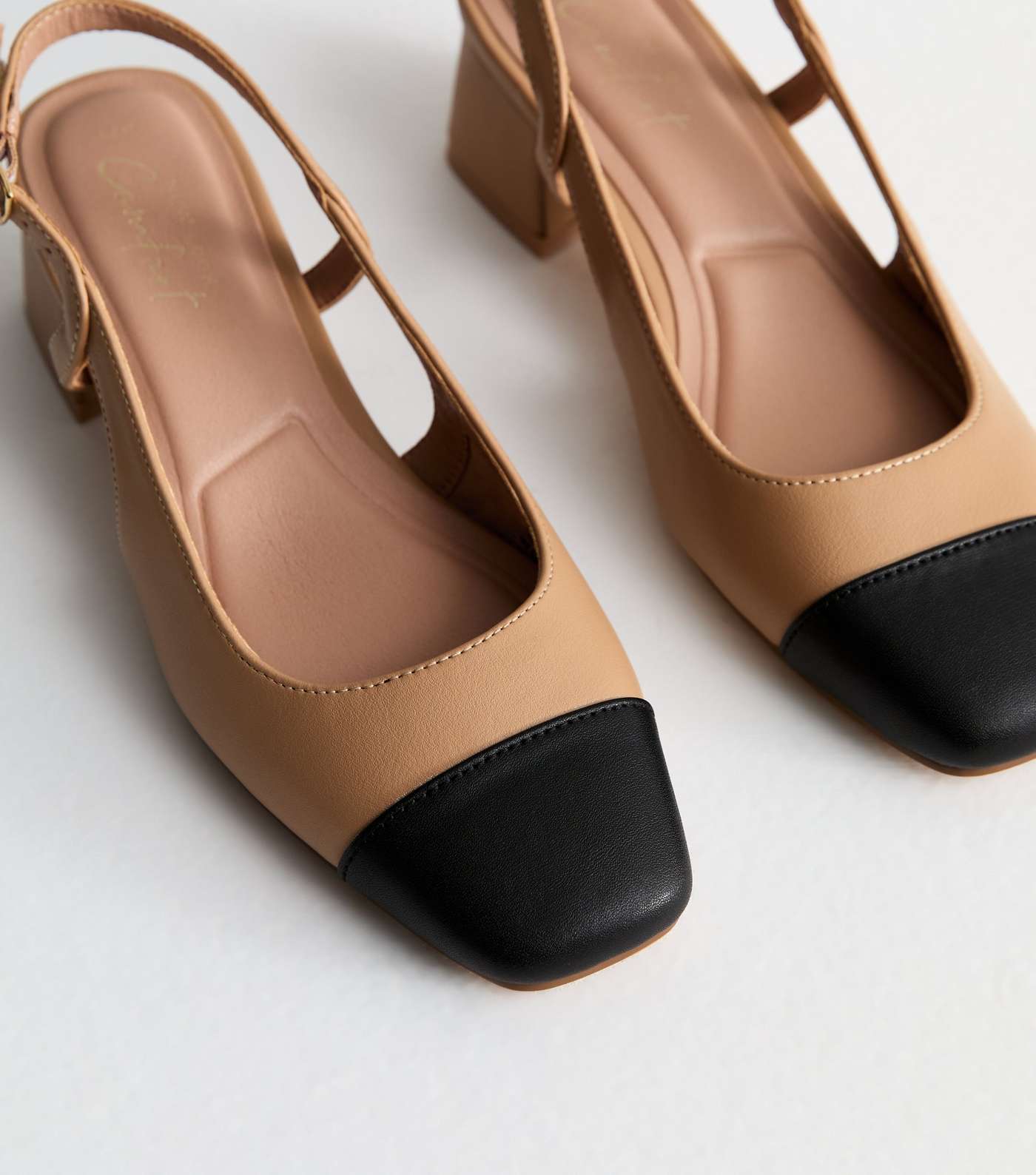 Camel Leather-Look Slingback Block Heel Court Shoes Image 5