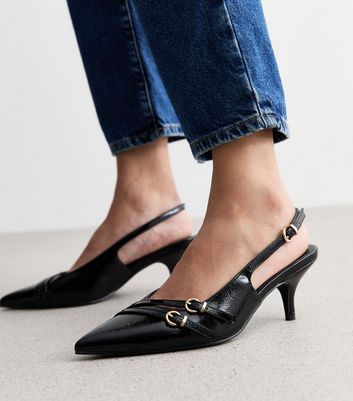 Black patent mid heel shoes on sale