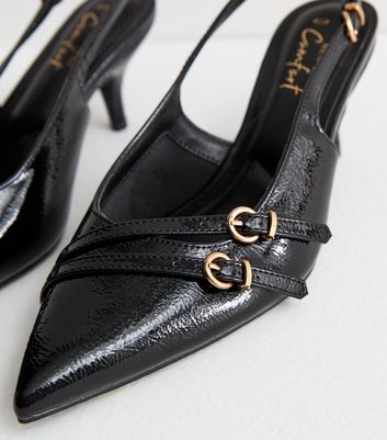 Black patent leather kitten heel shoes on sale