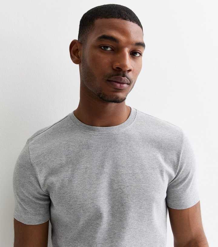 Grey Marl Ribbed Muscle Fit T-Shirt