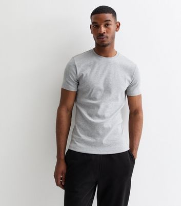 Men's Grey Marl Ribbed Muscle Fit T-Shirt New Look